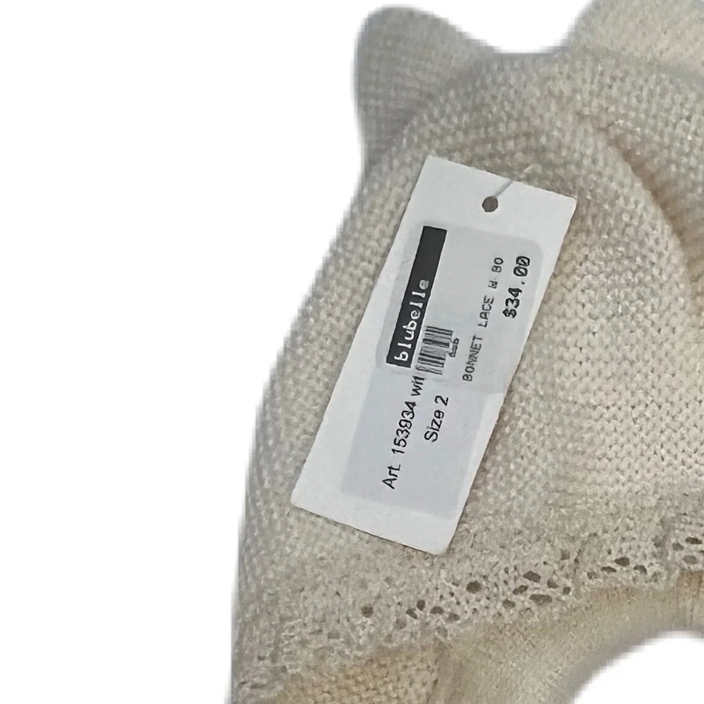 NWT Carmina Bonnet cream knit baby bonnet lace with bo size 2